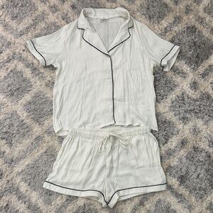 Forever 21 Cream Pajama Set with Black Piping
